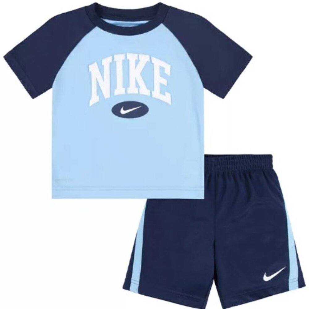 NWT Nike Baby Boy Raglan Tee & Mesh Shorts Set MSRP $36 Midnight Navy